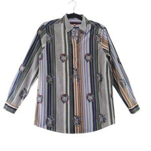 40 Vilegallo Spain Vertical Striped 1/2 Button Down Shirt Zebra Cheetah Leopard